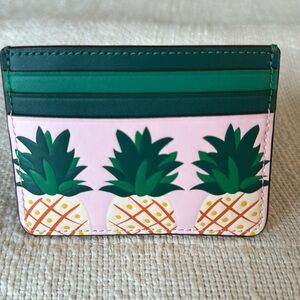 Kate Spade Pink and Green Embossed Pineapple Colada Slim Card Holder